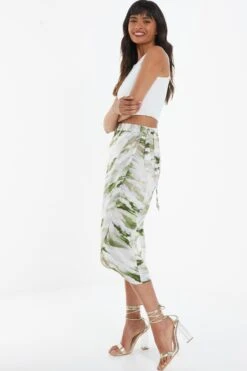 Green Marble Print Wrap Midi Skirt -Chic Summer Shop 00100039045 XS