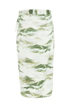Green Marble Print Wrap Midi Skirt -Chic Summer Shop 00100039045 ZB