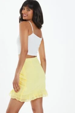 Yellow Chiffon Dobby Frill Mini Skirt -Chic Summer Shop 00100039046 XB