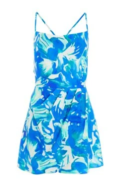 Blue Tropical Print Playsuit