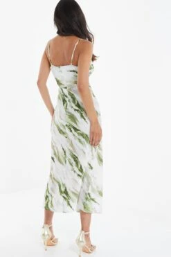 Green Marble Print Satin Midaxi Dress -Chic Summer Shop 00100039065 XB
