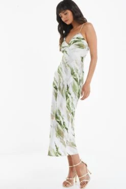 Green Marble Print Satin Midaxi Dress -Chic Summer Shop 00100039065 XS