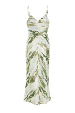 Green Marble Print Satin Midaxi Dress -Chic Summer Shop 00100039065 ZB