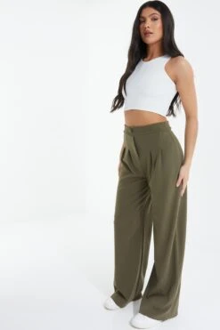 Khaki High Waisted Palazzo Trousers -Chic Summer Shop 00100039072 XS