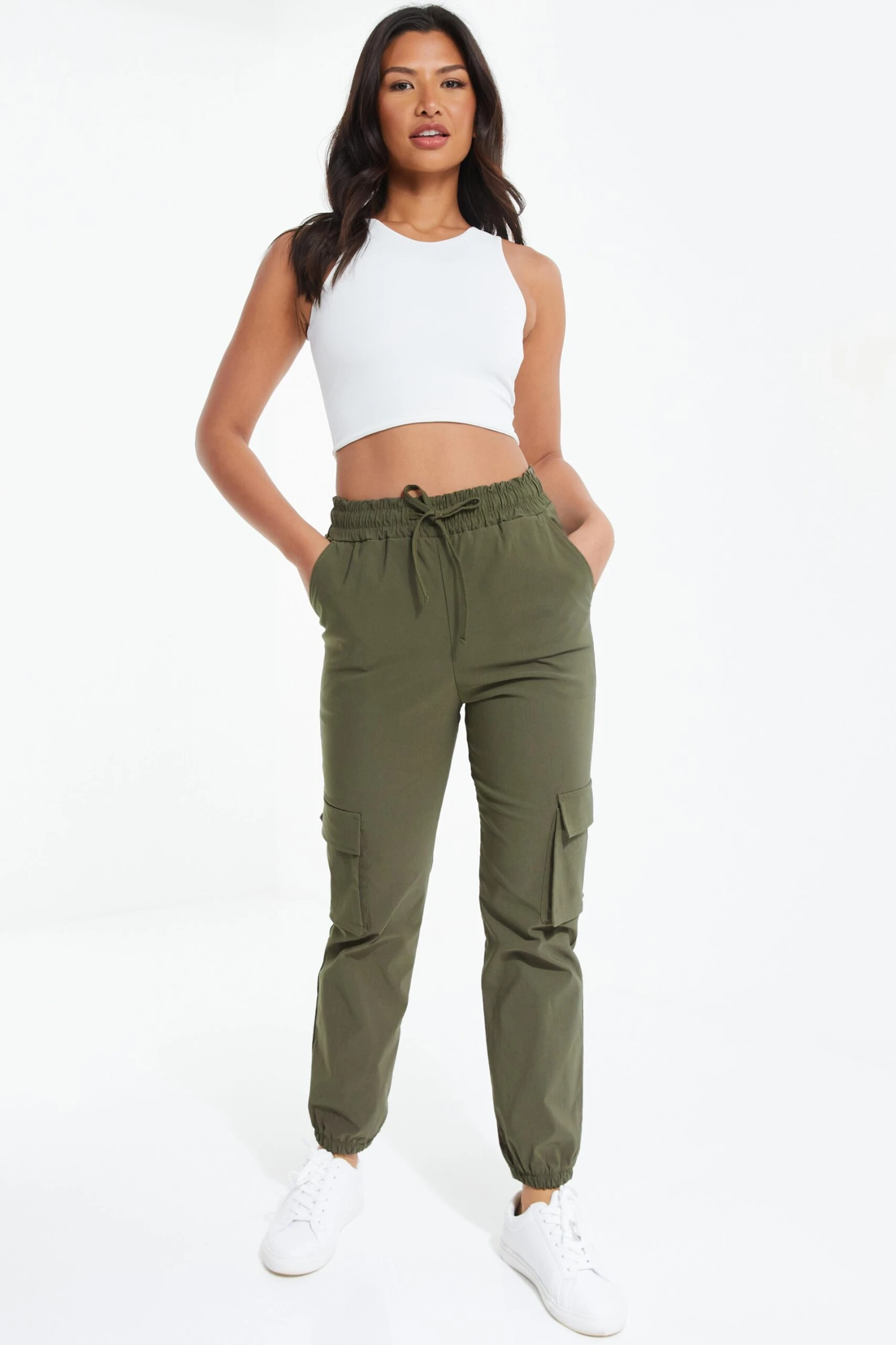 Khaki Tie Waist Cargo Trousers 4 Khaki Tie Waist Cargo Trousers - Image 2