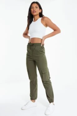 Khaki Tie Waist Cargo Trousers 11 Khaki Tie Waist Cargo Trousers -Chic Summer Shop 00100039074 XS