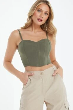 Khaki Cropped Corset Top -Chic Summer Shop 00100039087 XM