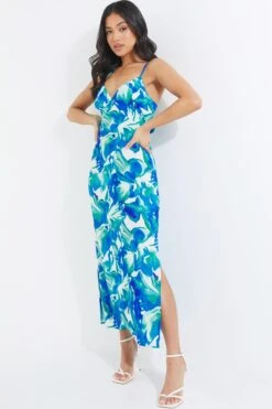 Petite Blue Tropical Print Midaxi Dress -Chic Summer Shop 00100039108 XS