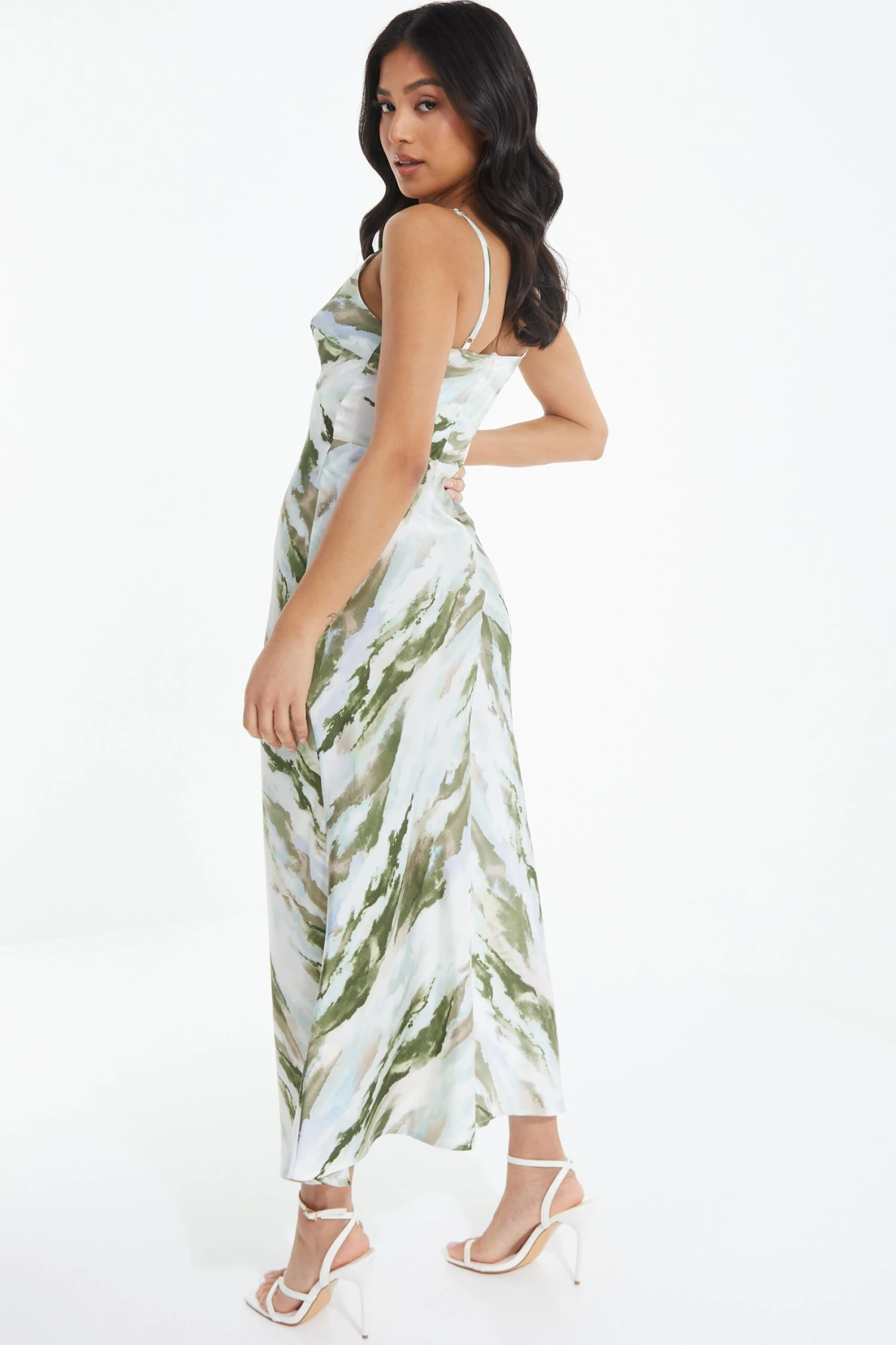 Petite Green Marble Print Satin Midaxi Dress 5 Petite Green Marble Print Satin Midaxi Dress - Image 3