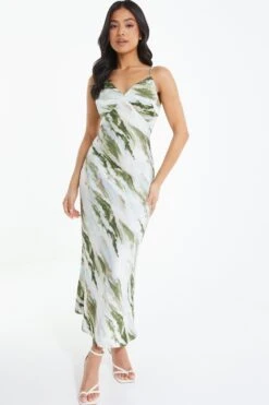 Petite Green Marble Print Satin Midaxi Dress 9 Petite Green Marble Print Satin Midaxi Dress -Chic Summer Shop 00100039109 XM