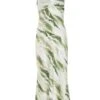 Petite Green Marble Print Satin Midaxi Dress -Chic Summer Shop 00100039109 ZM