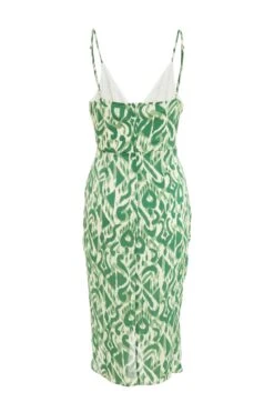 Green Aztec Print Ruched Midi Dress -Chic Summer Shop 00100039114 ZB