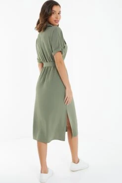 Khaki Shirt Midi Dress -Chic Summer Shop 00100039122 XB