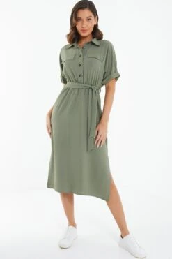 Khaki Shirt Midi Dress -Chic Summer Shop 00100039122 XM