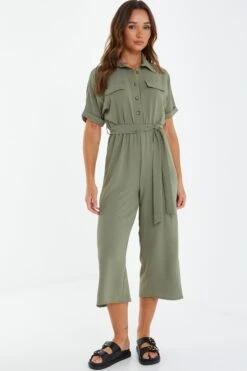 Khaki Utility Culotte Jumpsuit 9 Khaki Utility Culotte Jumpsuit -Chic Summer Shop 00100039125 XM