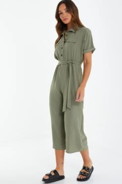 Khaki Utility Culotte Jumpsuit 11 Khaki Utility Culotte Jumpsuit -Chic Summer Shop 00100039125 XS