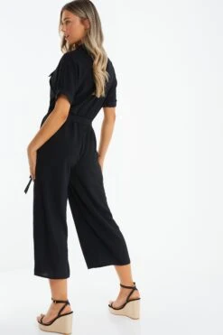 Black Utility Culotte Jumpsuit -Chic Summer Shop 00100039126 XB