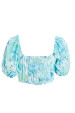 Blue Marble Print Crop Top 12 Blue Marble Print Crop Top -Chic Summer Shop 00100039148 ZB