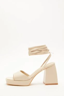 Nude Lace Up Platform Heeled Sandal