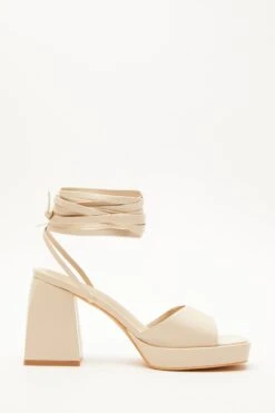 Nude Lace Up Platform Heeled Sandal -Chic Summer Shop 00100039199 ZS