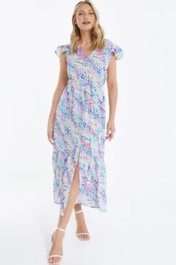 Multicoloured Animal Print Frill Sleeve Midi Dress -Chic Summer Shop 00100039292 XM