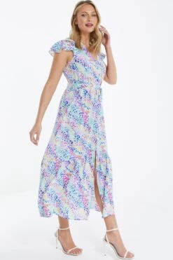 Multicoloured Animal Print Frill Sleeve Midi Dress -Chic Summer Shop 00100039292 XS