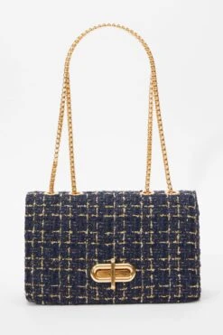 Navy Boucle Cross Body Bag