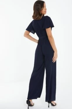 Navy Wrap Wide Leg Jumpsuit -Chic Summer Shop 00100039345 XB
