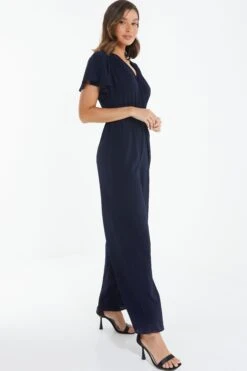 Navy Wrap Wide Leg Jumpsuit -Chic Summer Shop 00100039345 XS