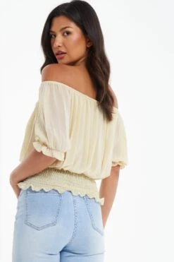 Stone Pleated Bardot Top 10 Stone Pleated Bardot Top -Chic Summer Shop 00100039365 XB