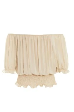 Stone Pleated Bardot Top 12 Stone Pleated Bardot Top -Chic Summer Shop 00100039365 ZB