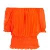 Orange Pleated Bardot Top -Chic Summer Shop 00100039366 ZM