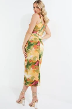 Multicoloured Satin Marble Print Ruched Midi Skirt -Chic Summer Shop 00100039373 XB