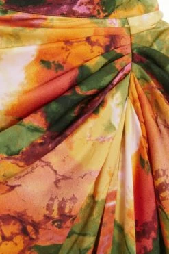 Multicoloured Satin Marble Print Ruched Midi Skirt -Chic Summer Shop 00100039373 ZS