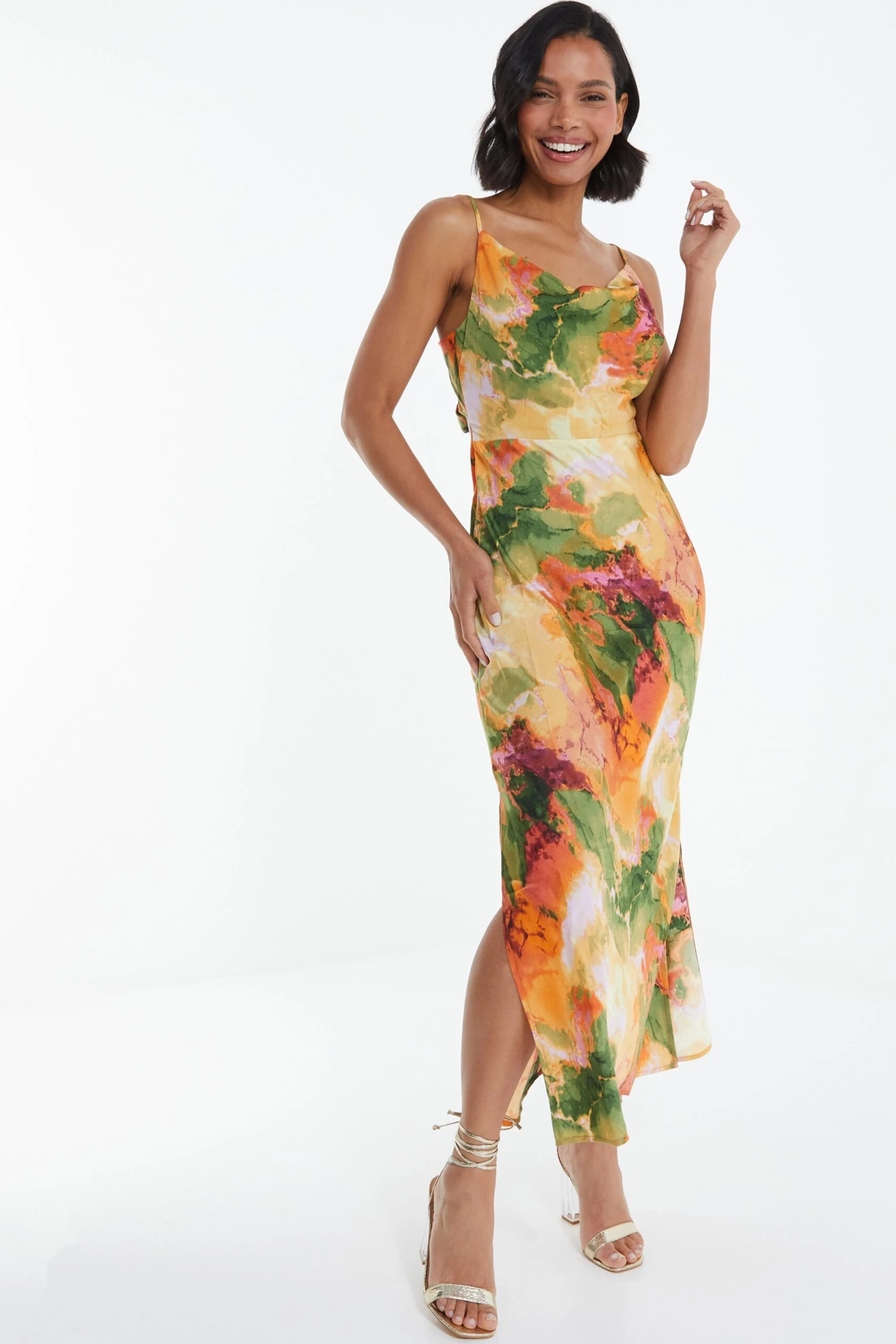 Multicoloured Satin Marble Print Midaxi Dress 4 Multicoloured Satin Marble Print Midaxi Dress - Image 2
