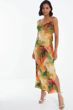 Multicoloured Satin Marble Print Midaxi Dress 11 Multicoloured Satin Marble Print Midaxi Dress -Chic Summer Shop 00100039374 XS