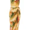 Multicolored Satin Marble Print Ruched Midi Dress -Chic Summer Shop 00100039375 ZM