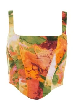 Multicoloured Marble Print Corset Crop Top