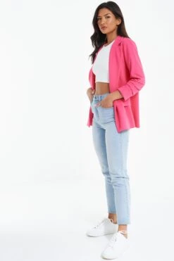 Pink Ruched Sleeve Blazer 11 Pink Ruched Sleeve Blazer -Chic Summer Shop 00100039403 XS
