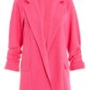 Pink Ruched Sleeve Blazer -Chic Summer Shop 00100039403 ZM