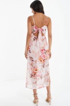 Pink Floral Tie Back Midaxi Dress -Chic Summer Shop 00100039438 XB