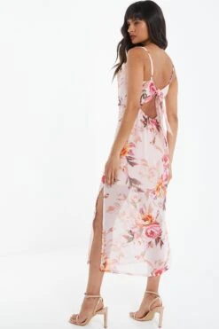 Pink Floral Tie Back Midaxi Dress -Chic Summer Shop 00100039438 XS
