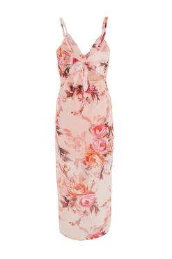 Pink Floral Tie Back Midaxi Dress -Chic Summer Shop 00100039438 ZB