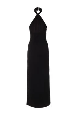 Petite Black Halterneck Textured Maxi Dress -Chic Summer Shop 00100039463 ZB