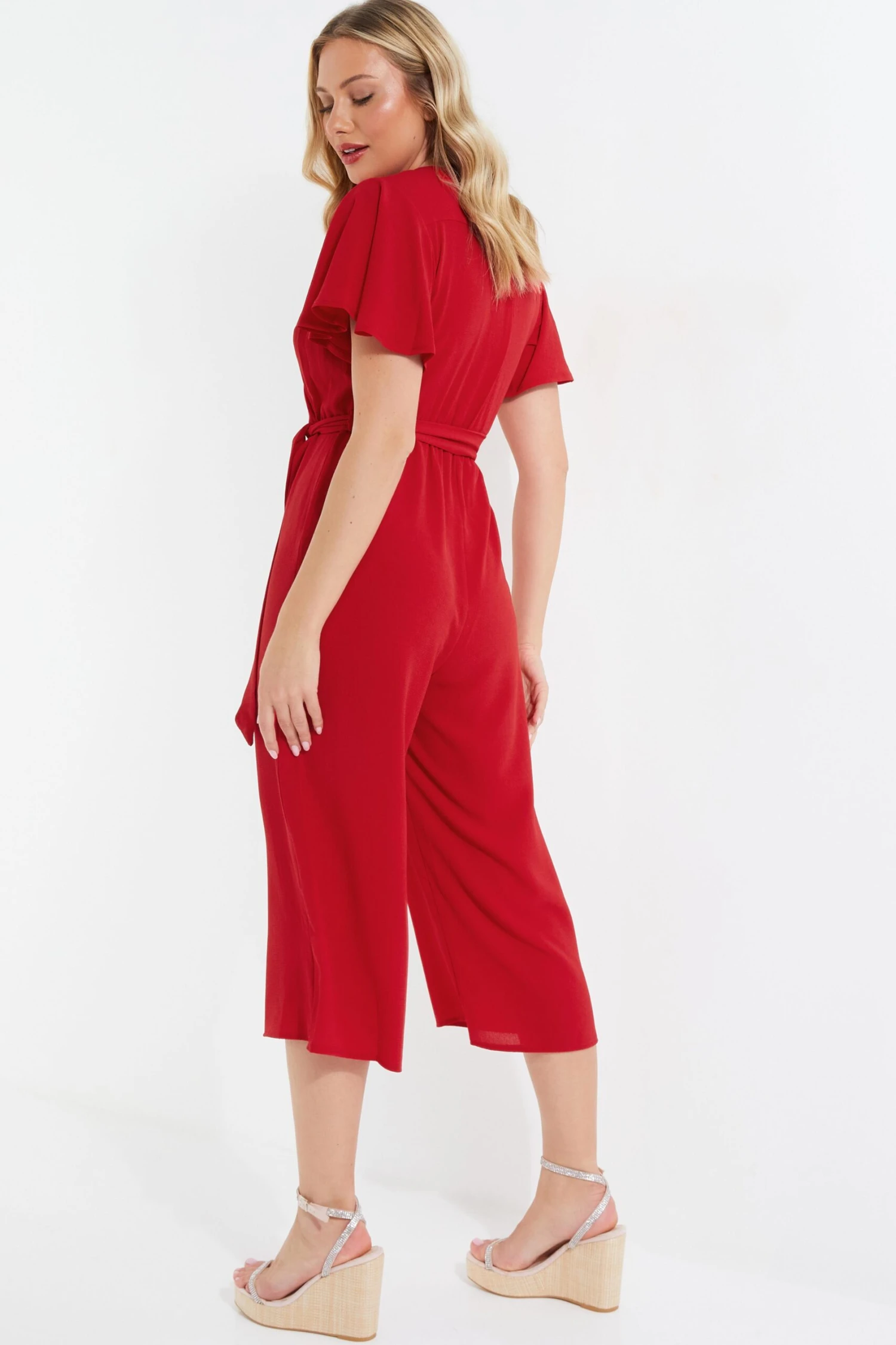 Red Wrap Culotte Jumpsuit 5 Red Wrap Culotte Jumpsuit - Image 3