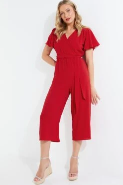Red Wrap Culotte Jumpsuit 9 Red Wrap Culotte Jumpsuit -Chic Summer Shop 00100039466 XM
