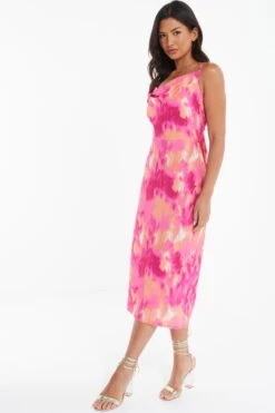 Pink Marble Tie Back Midi Dress -Chic Summer Shop 00100039473 XS