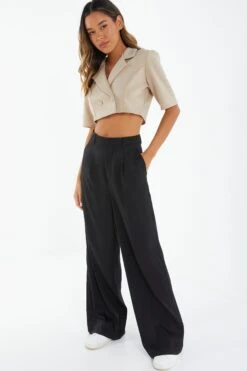 Stone Short Sleeve Cropped Blazer -Chic Summer Shop 00100039480 XS