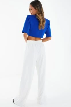 Blue Short Sleeve Cropped Blazer -Chic Summer Shop 00100039482 XB