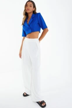 Blue Short Sleeve Cropped Blazer -Chic Summer Shop 00100039482 XS